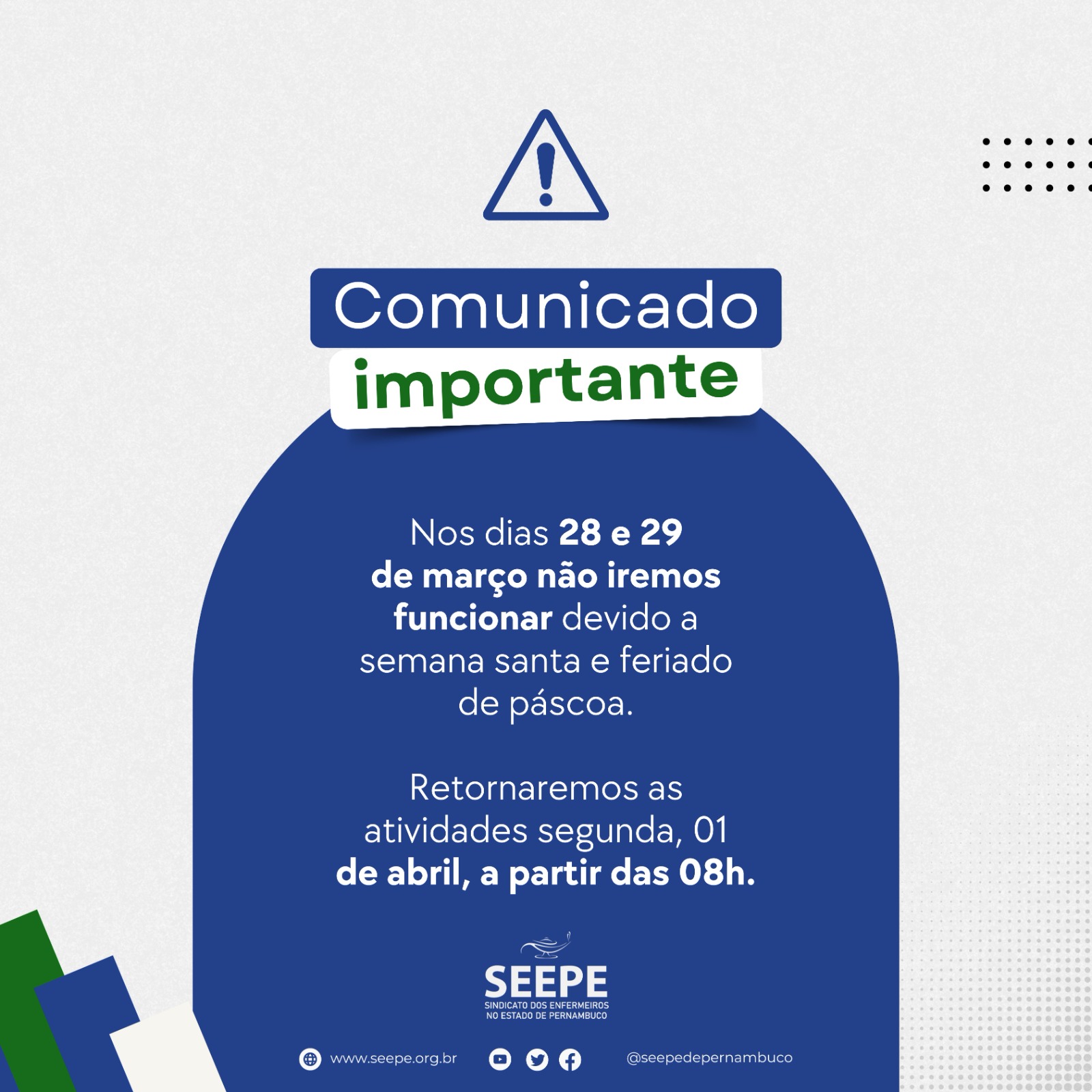 COMUNICADO FERIADO SEMANA SANTA